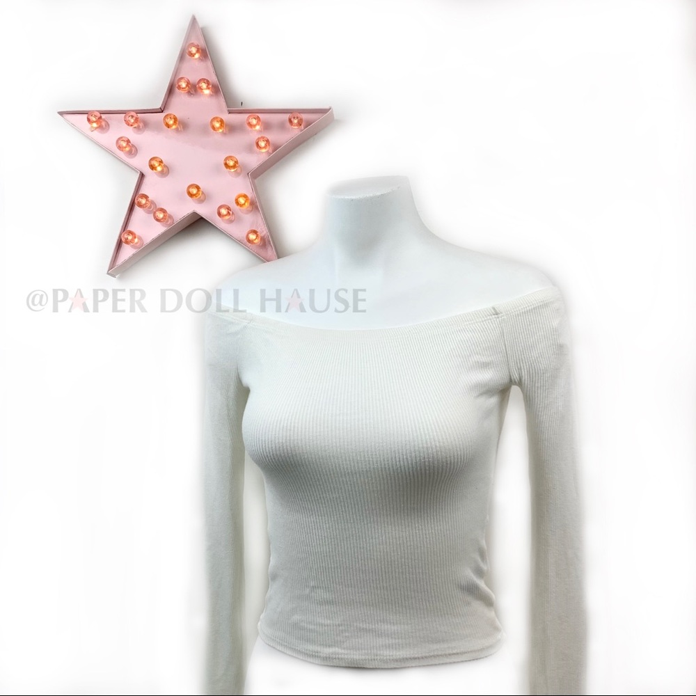 GARAGE White Off the Shoulder Stretch Top Small